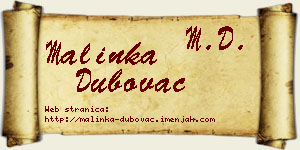 Malinka Dubovac vizit kartica